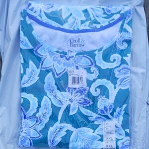 Croft & Barrow Teal and White Floral Tee